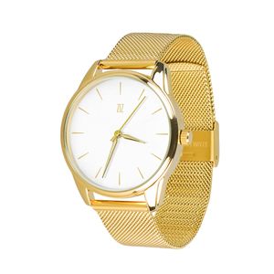 Uhr „Gold auf Weiß“ (Edelstahlarmband gold) + Zusatzarmband (5016787)