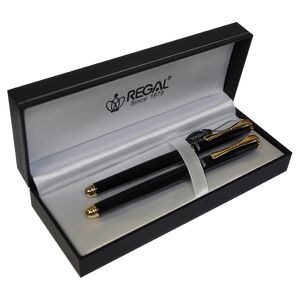 Set of pens (nib+rollerball) in gift case L, black