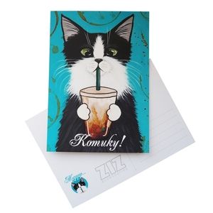 Postcard "Cat with a glass" (39003)