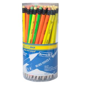 Graphite pencil HB, assorted neon, with eraser, blister pack