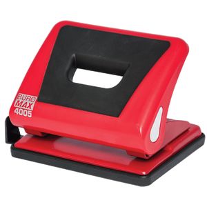 Plastic hole punch with rubber insert, BUROMAX, 15 sheets, red