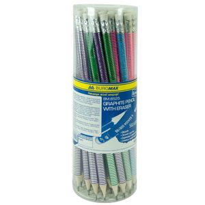 Graphite pencil SILVER LINE, round HB, assorted, with eraser, tube
