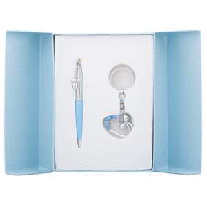 Geschenkset „Love“: Kugelschreiber + Schlüsselanhänger, blau