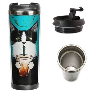 Thermal mug "Cat with a glass" (21054)