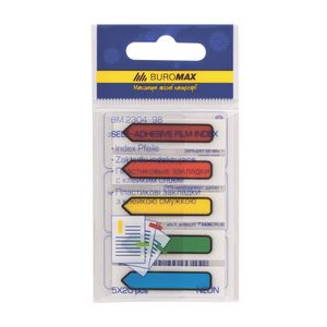 Plastic bookmarks NEON 45x12mm, 5x20 sheets, arrows, assorted