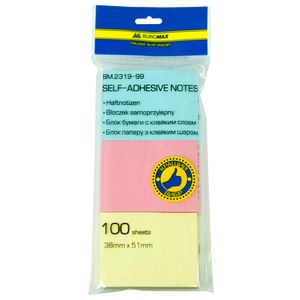 Block of note paper 38 x 51mm, 100 sheets, assorted (3 pieces per blister)