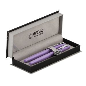 Lot de stylos (plume+roller) dans un coffret cadeau P, violet