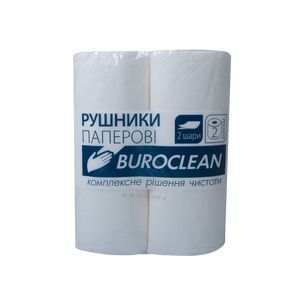Asciugamani in cellulosa Buroclean, 2 rotoli, smanicati, doppio strato, bianchi