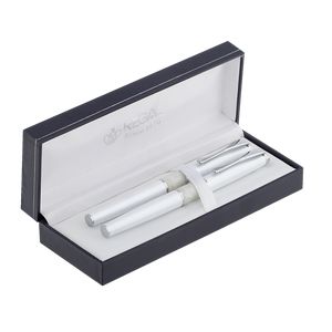 Set de stylos (plume+roller) dans un coffret cadeau L, blanc