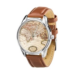 Watch "Map" (coffee-chocolate strap, silver) + additional strap (4604356)