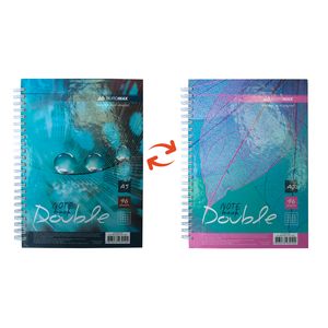 Notebook DOUBLE A5, spring-loaded, 96 sheets, checkered, hard laminated cover, turquoise