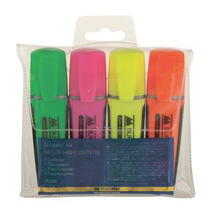 Set: 4 fluorescent text markers with rubber inserts