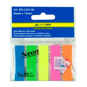 Plastic bookmarks NEON 45x12mm, 5x25 sheets, JOBMAX, assorted