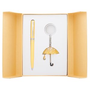 Coffret "Parapluie": stylo à bille + porte-clés, jaune