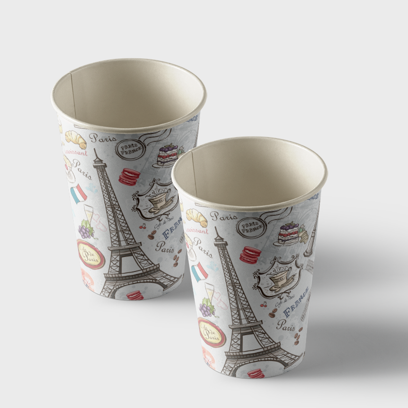 Vasos de papel con estampado de París, paquete de 50 unidades, volumen 250 ml (WL 03.21-15-7)