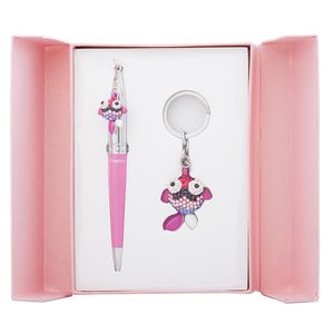 Gift set "Goldfish": ballpoint pen + keychain, raspberry