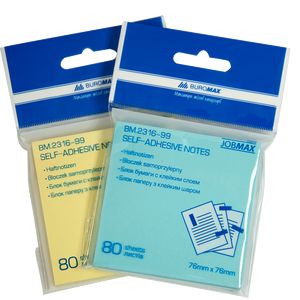 Note pad 76 x76mm, 80 sheets, assorted, with adhesive backing
