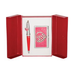 Coffret "Crystal Heart": stylo à bille + porte-cartes de visite, rouge