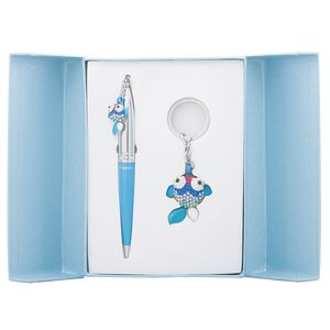 Geschenkset „Goldfisch“: Kugelschreiber + Schlüsselanhänger, blau