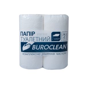 Papier toaletowy celulozowy „Buroclean”, 4 rolki, gilzowy, dwuwarstwowy, biały