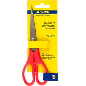 Office scissors BUROMAX, 160 mm, plastic. pens, open blister, red