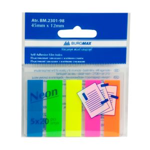 Plastic bookmarks NEON 45x12mm, 5x20 sheets, JOBMAX, assorted