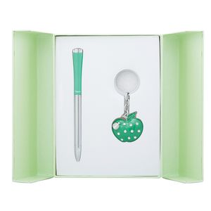 Gift set "Apple": ballpoint pen + keychain, green