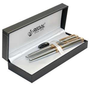 Set of pens (nib+rollerball) "Pyramids" in gift case L, chrome
