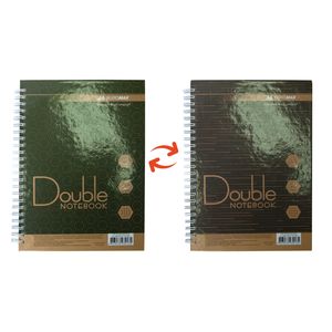 Cuaderno DOUBLE A5, con resorte, 96 hojas, cuadros, cubierta laminada dura, verde-marrón