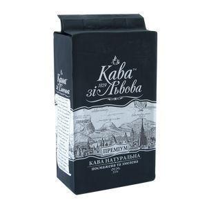 Gemahlener Kaffee „Premium“, 225g, Packung „Kava zi Lvova“.