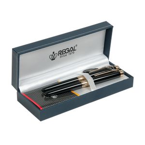 Set de stylos (plume+roller) "Pyramides" dans un étui cadeau L, noir