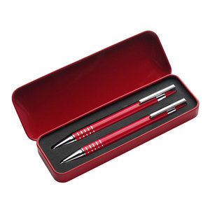 Set, ballpoint pen + mechanical pencil, red