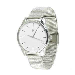 Montre "Noir sur blanc" (bracelet en acier inoxydable argenté) + bracelet supplémentaire (5016388)