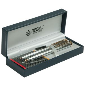 Set de stylos (plume+bille) dans un coffret cadeau L, chromé