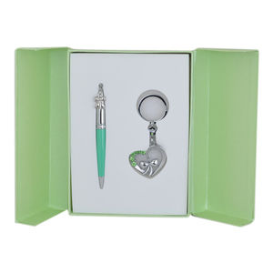 Set regalo "Love": penna a sfera + portachiavi, verde