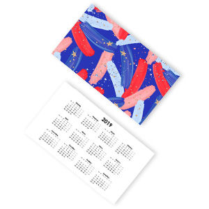 Карманный календарик, двойной 200х70, Мелованная Матовая 350 г, Гибридный выборочный лак по лицу
