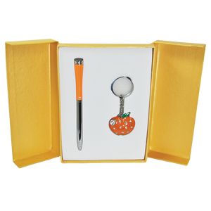 Zestaw upominkowy „Apple”: długopis + brelok do kluczy, kolor pomarańczowy