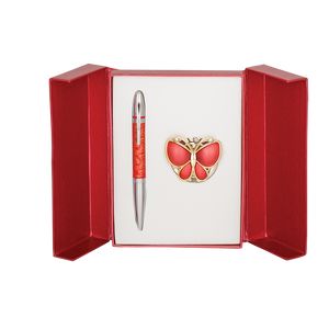 Gift set "Papillon": handle (W) + hook for bags, red