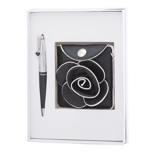Geschenkset „Floret“: Stift (W) + Portemonnaie + Spiegel, schwarz