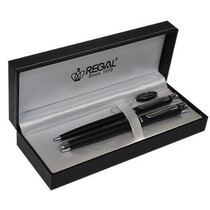 Stiftset (Feder+Kugelschreiber) im Geschenketui L, schwarz
