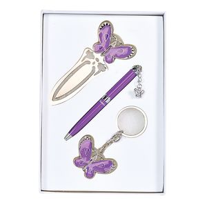 Geschenkset „Fly“: Stift (W) + Schlüsselanhänger + Lesezeichen, lila