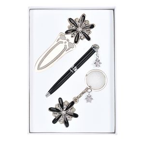 Geschenkset „Stern“: Kugelschreiber + Schlüsselanhänger + Lesezeichen, schwarz
