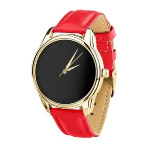 Uhr „Minimalism black“ (Mohnarmband – Rot, Gold) + Zusatzarmband (4600476)