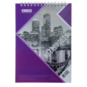 Notepad with spring on top METROPOLIS, A-5, 48 l., checkered, cardboard cover, purple