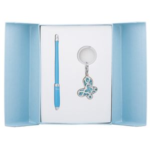 Coffret cadeau "Night Moth" : stylo à bille + porte-clés, bleu