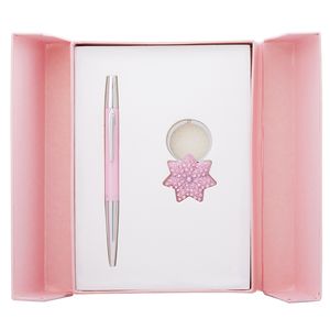 Coffret "Star": stylo à bille + porte-clés, rose