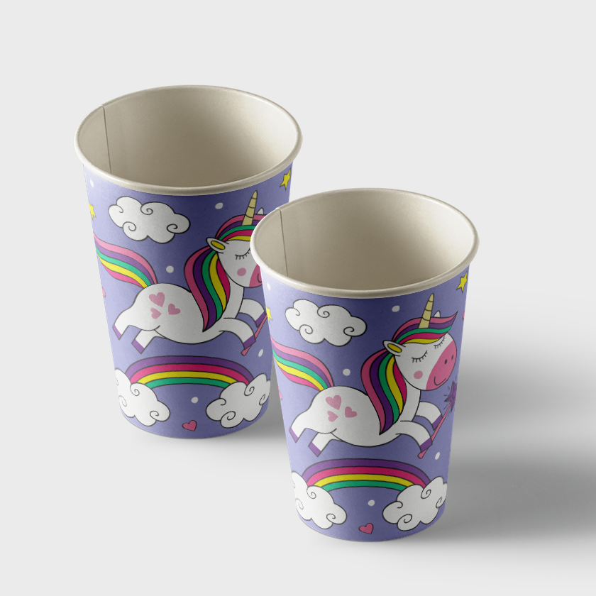 Paper cups with Unicorn print, pack of 50 pcs, volume 250 ml (WL 03.21-15-1)