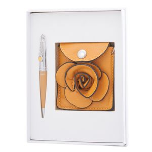 Coffret "Floret": stylo (W) + portefeuille + miroir, jaune