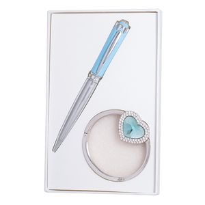 Geschenkset „Crystal“: Kugelschreiber + Taschenhaken, blau