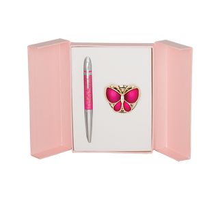 Coffret cadeau "Papillon": poignée (W) + crochet pour sacs, rose